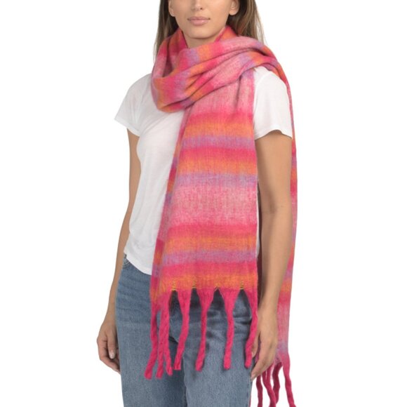 LULLA COLLECTION Pink Monochrome Striped Chunky Tassel Scarf - Picture 1 of 2